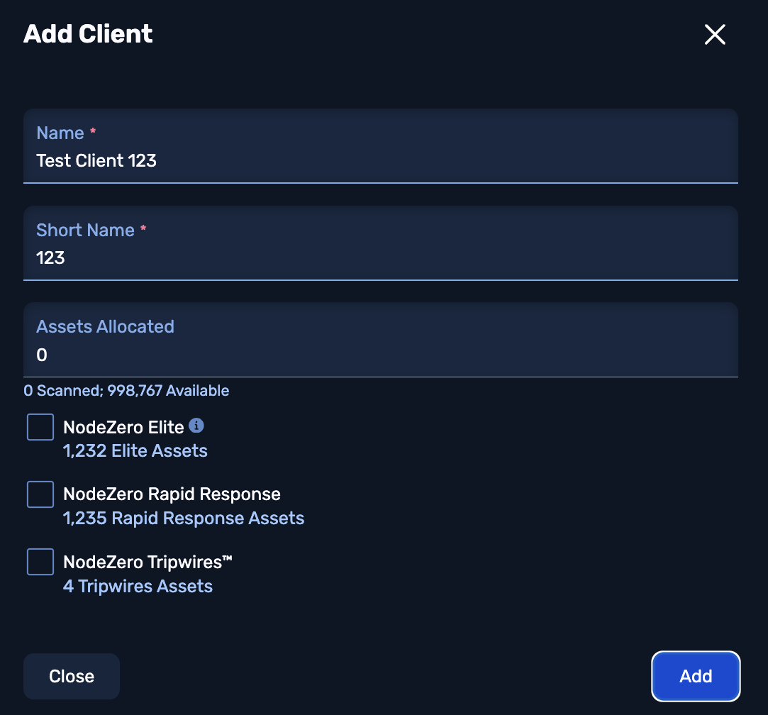 Adding new client with the Client Management tool.