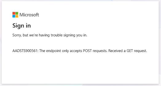 Microsoft error page displayed after clicking Accept on the admin consent screen.
