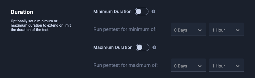Duration section: minimum duration and maximum duration switches