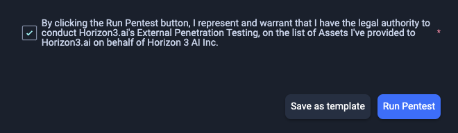 The required checkbox is above the Run Pentest button.