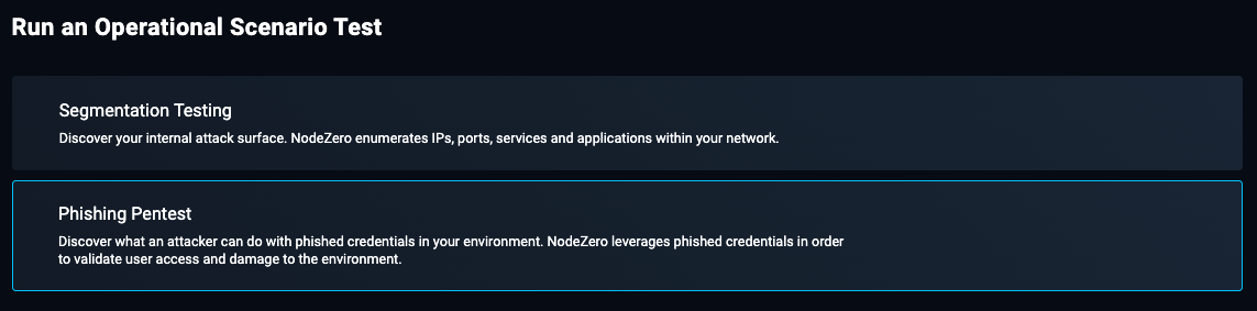 Run an operational scenario test screen - phishing pentest link